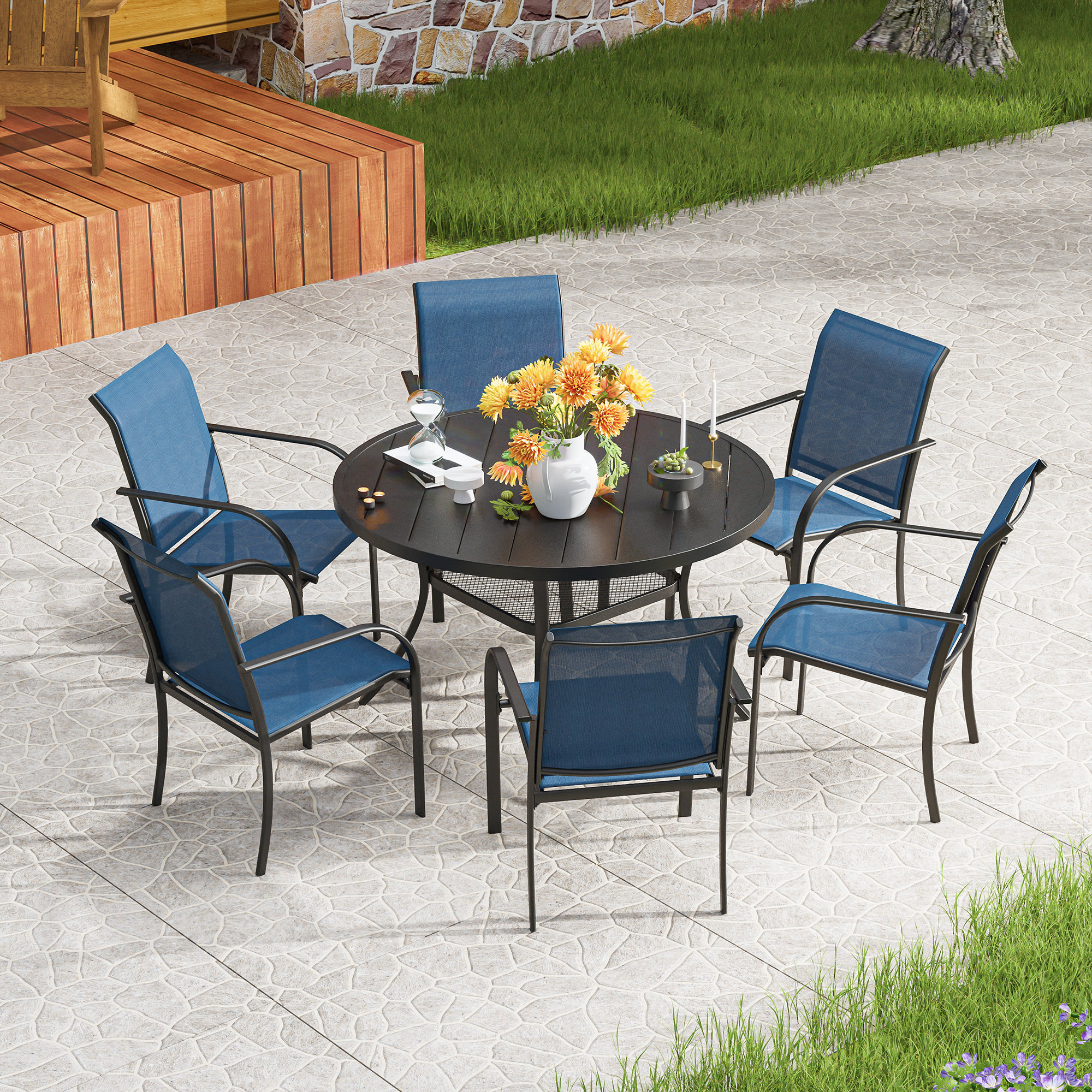 Devalious 6 - Person Round Outdoor Dining Set