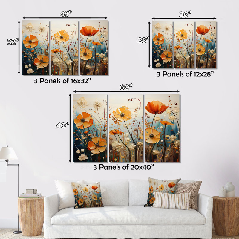 Orange Seasonal Flowers Seasonal Collage II, 12" H x 20" W, Wrapped Canvas, No Frame
