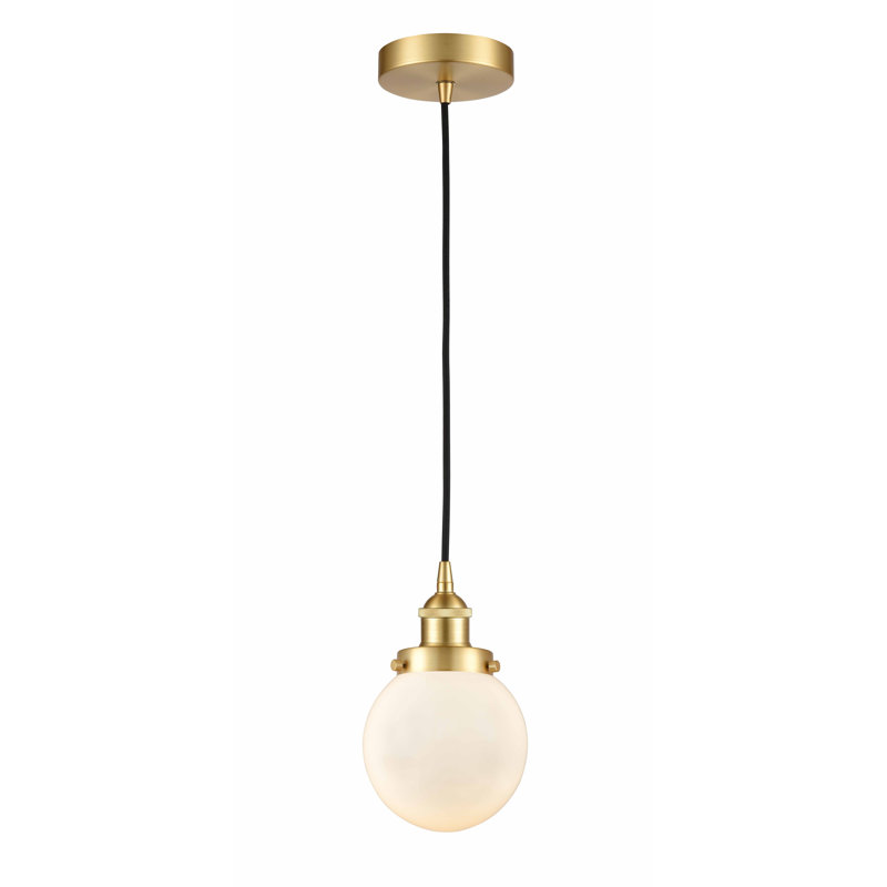 Luminaire suspendu simple à 1 lumière Frederick, H 9,5 po x l 6 po x P 6 po, Blanc, Or satiné