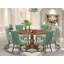 Ensemble de salle à manger 5 pièces Mid Century contenant une table en bois et 4 chaises en tissu de polyester vert saule avec dossier capitonné, noyer antique-172507466-172507467-178890591