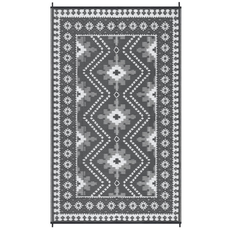 Waterproof Reversible Outdoor Rug Vintage Diamond Design Plastic Straw Mat Durable Easy Clean Carpet for Patio, Deck, Balcony, RV, Camping, Picnic