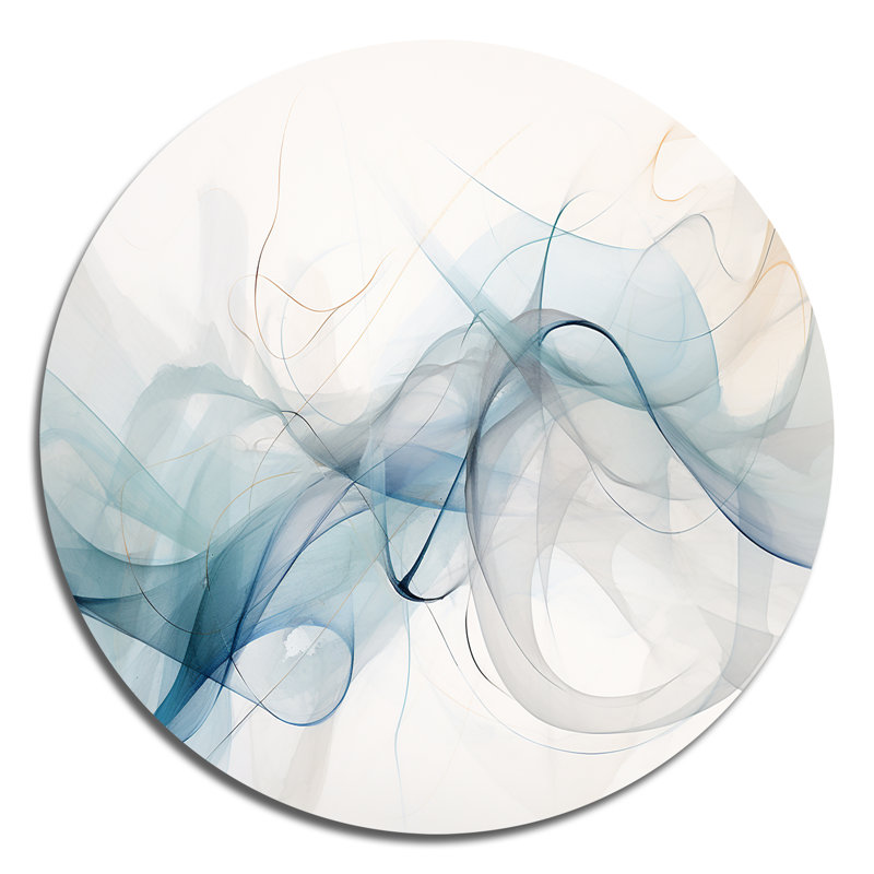 Calligraphie abstraite blanche et grise - Art abstrait rond en métal, H 16 po x l 16 po 