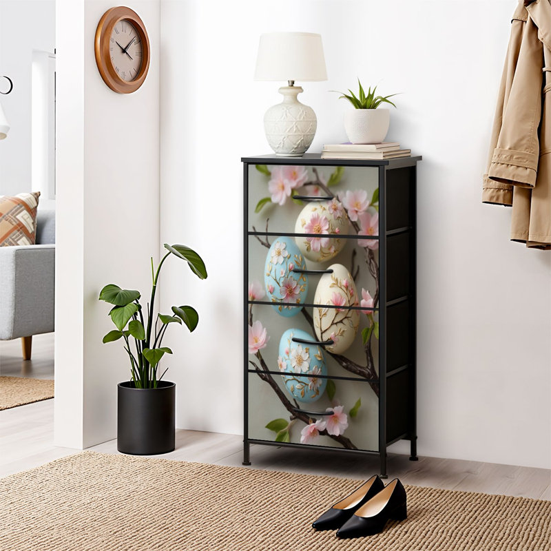 4 Drawer Dresser for Bedroom, Narrow Chest of Drawers, Wooden Top and Study Iron Frame 18"x37.5"-(WxH)