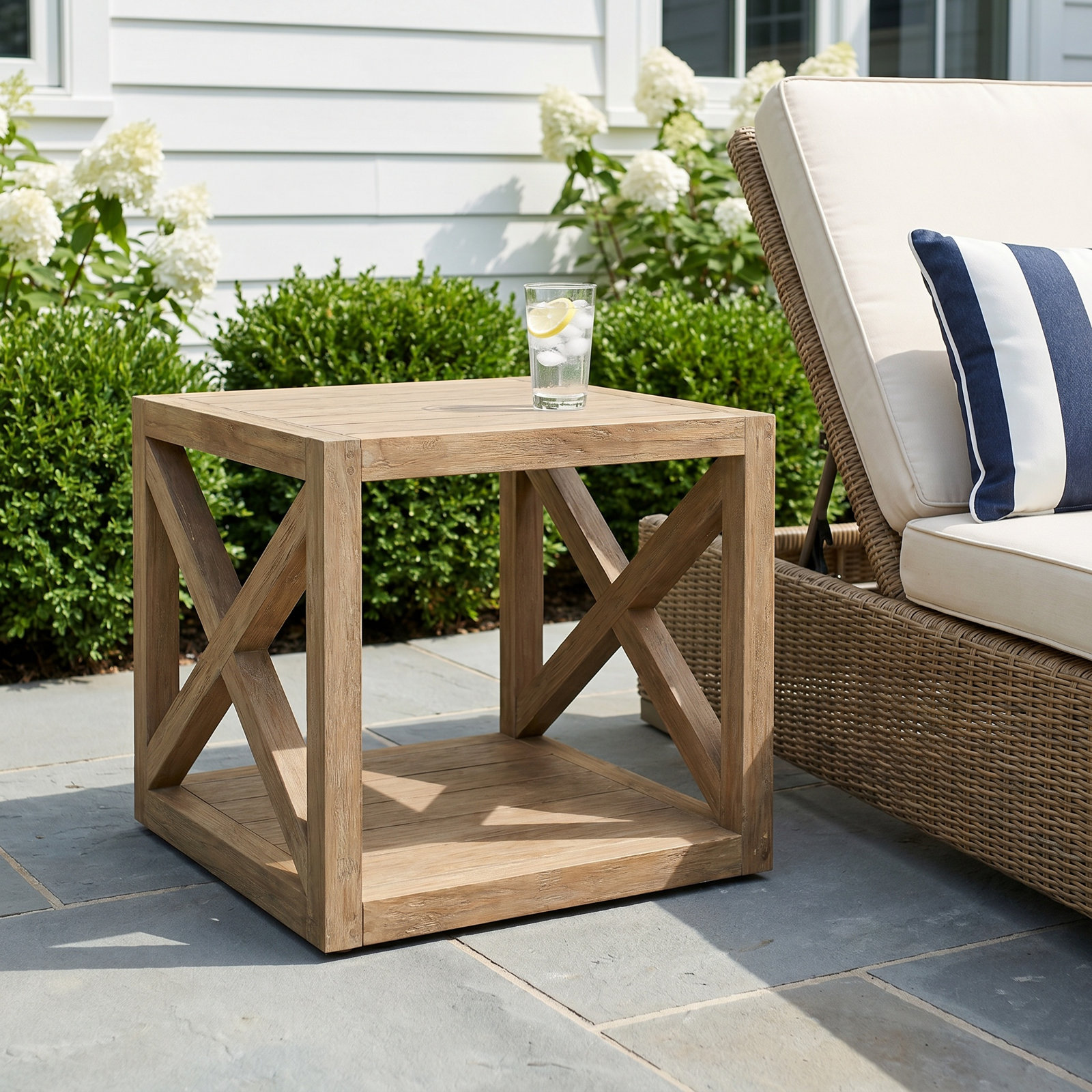 Modena 22" Teak Patio Side Table, Coastal Teak