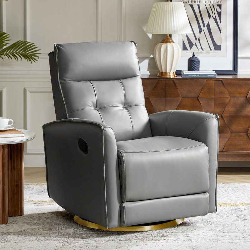 Ocia Genuine Leather Swivel Rocker Manual Recliner, Dove