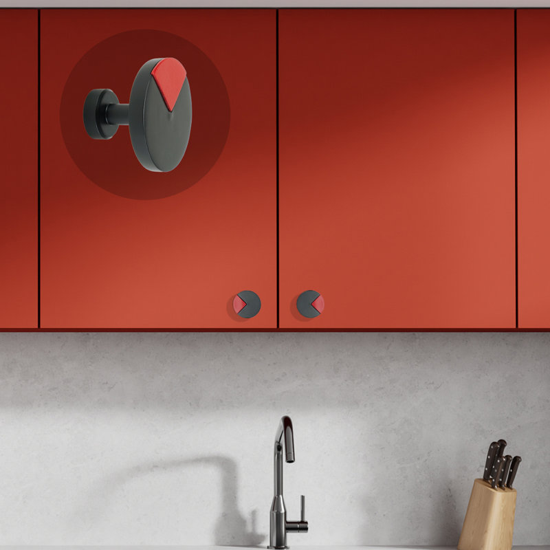 Spectra large round knob in Matte Black finish with Red