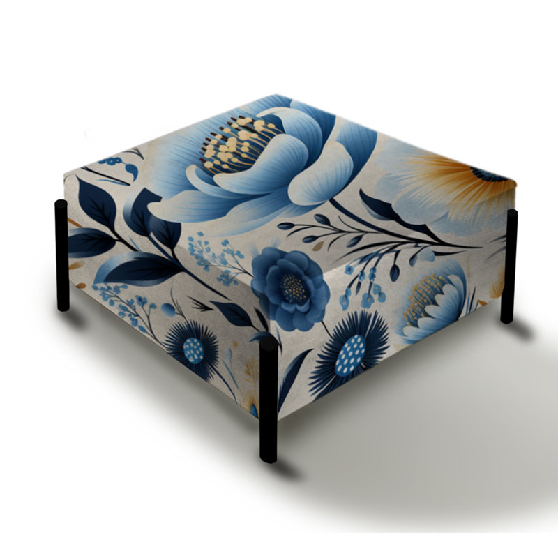 Motif floral Blue Bohemian Bliss - grand repose-pieds carré floral