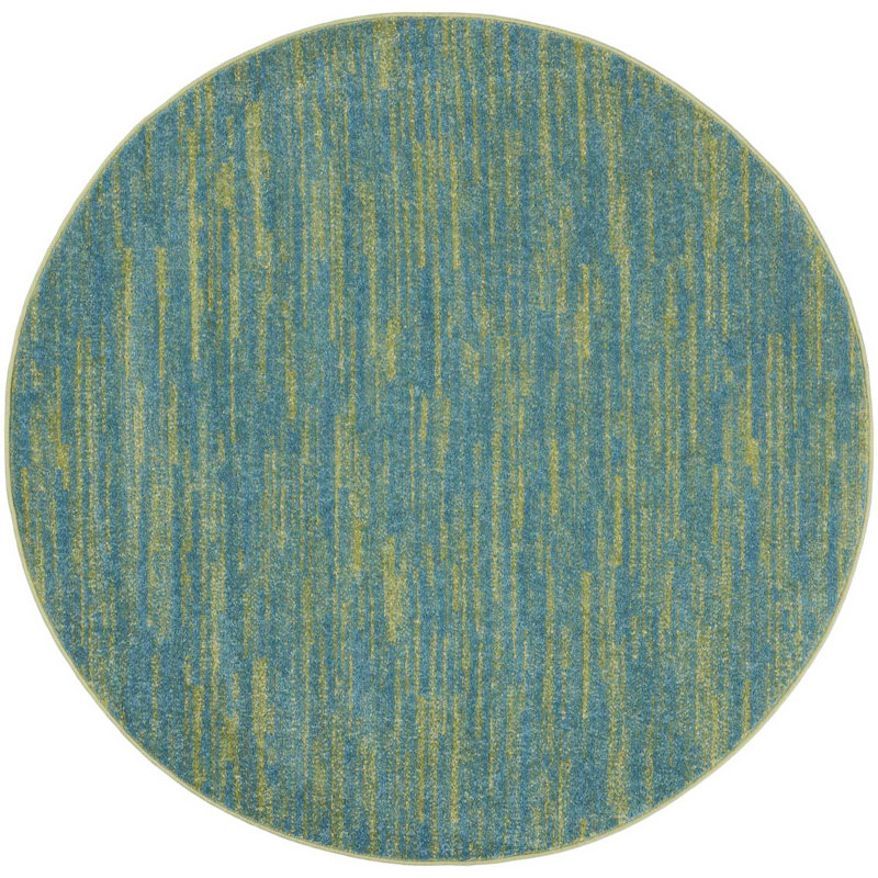 Tapis intérieur / extérieur bleu / vert Mullican Sandy, Rond 8 pi