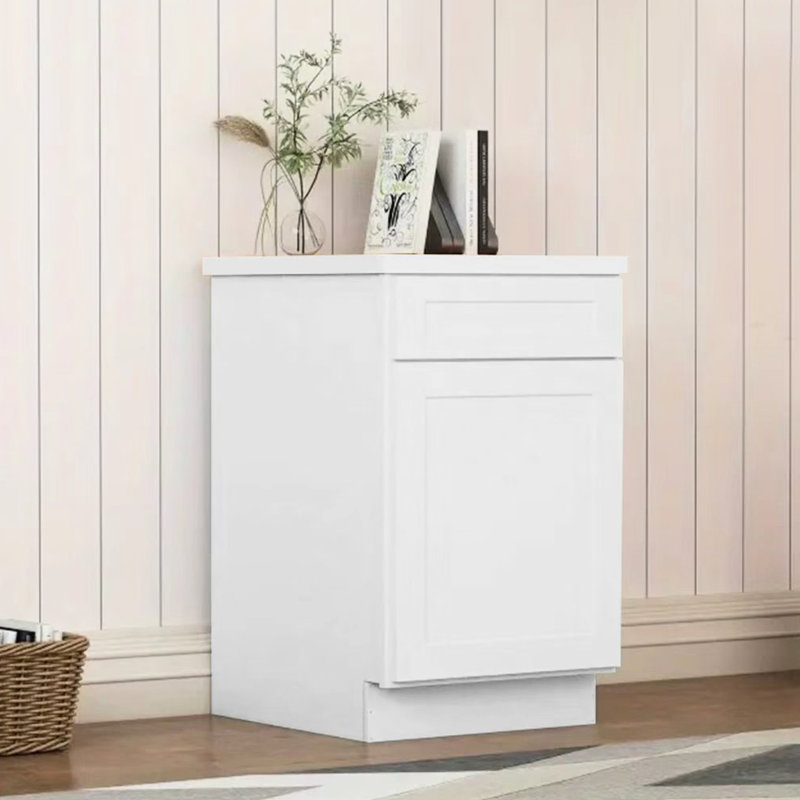Armoire de base blanche à une porte Shaker pour la cuisine, le garage et la salle de bain, tablette réglable, charnières à fermeture douce, système de fermeture à pression avec tiroirs à fermeture silencieuse l 21 po x l 34,5 x P 24 po