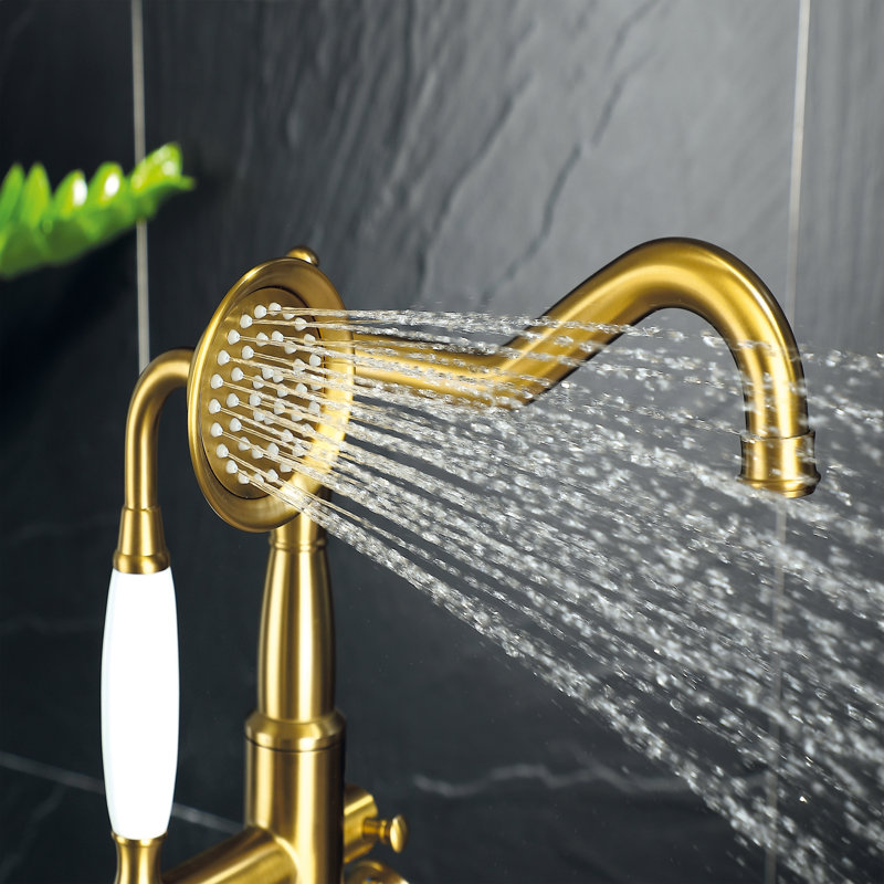 Freestanding Tub Filler with Diverter, Brushed Brass