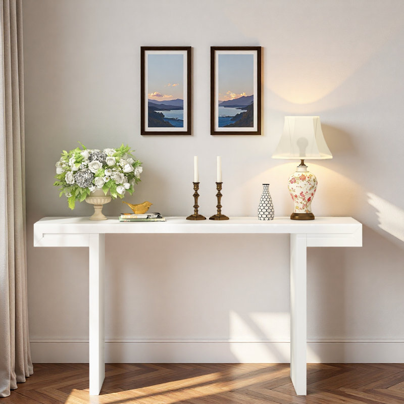 Console avec lignes géométriques et pieds réglables, Blanc