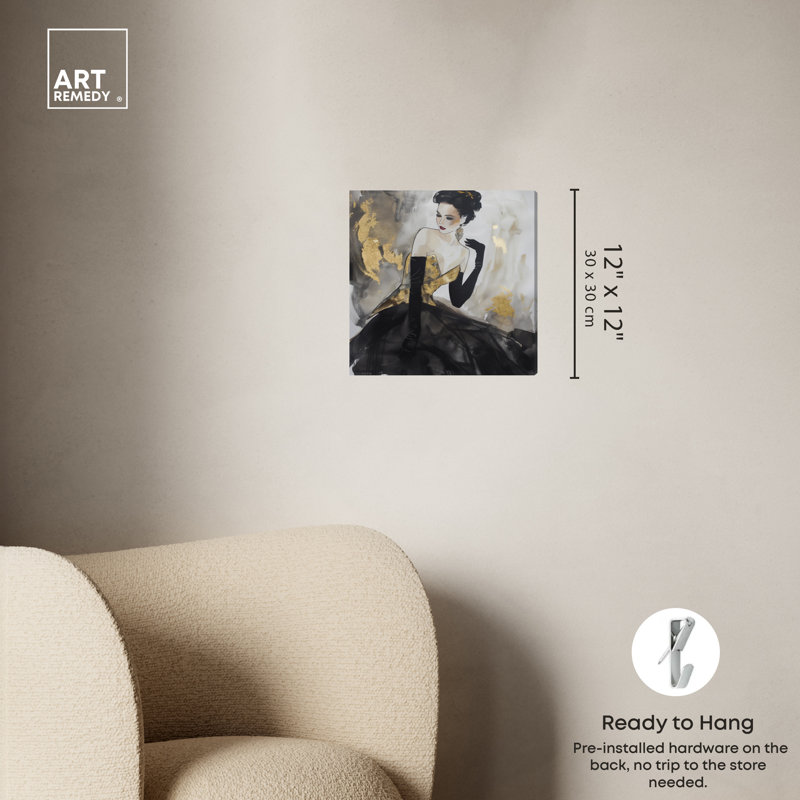 Golden Glam Abstract Fashion Canvas Wall Art, 12" x 12"