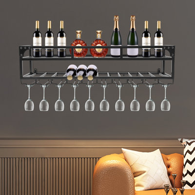 Industrial Wine Rack With Glass Holder by Mint Pantry