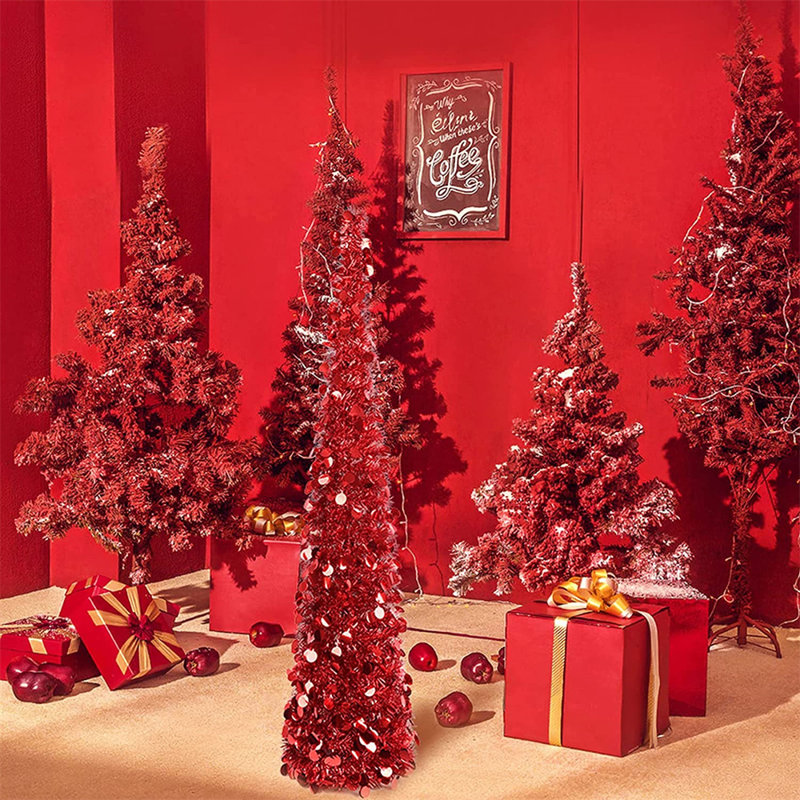 Arbre de Noël effilé artificiel rouge 60 po H 60 po