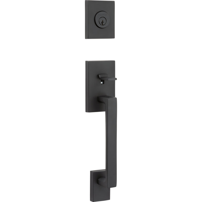 La Jolla Handleset with Single Cylinder Deadbolt and Contemporary Door Lever and Round Rosette, Yes, Keyed Alike