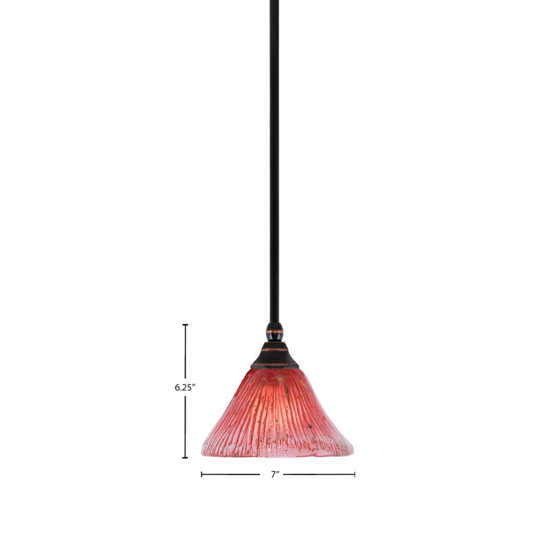 Mini-luminaire suspendu avec tige et verre cristal framboise 7 po, Cuivre noir