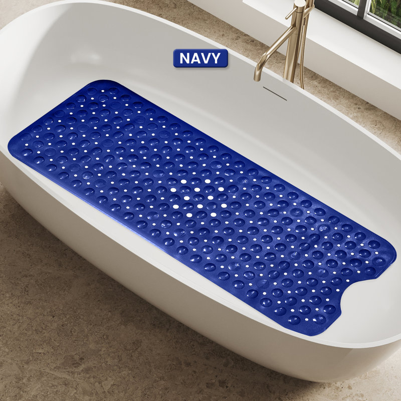 Large Bathtub Mat with Suction Cups & Non-Slip Backing Bath Mat, Navy