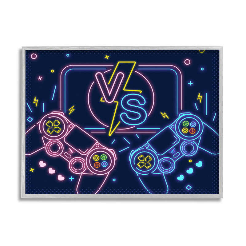 «Video Gamer Two Jouers Controllers Neon Style» par Ziwei Li - impression, H 24 po x l 30 po x P 1,5 po
