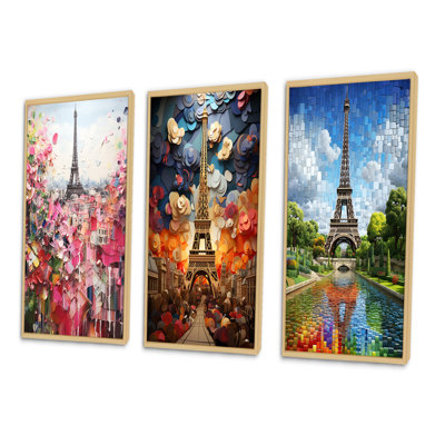 «Paris In Bloom Vintage Collage», 3 pièces