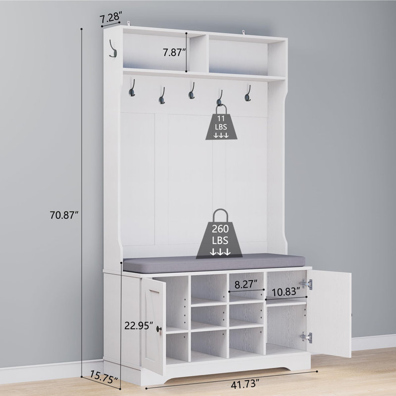 Hall Tree 42cm Wide, White