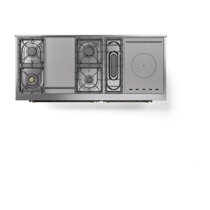 ILVE Nostalgie II Noblesse 60 in Dual Fuel Range 7 Burner, Griddle, Frenchtop, Blue Gray/Burnished, Natural Gas