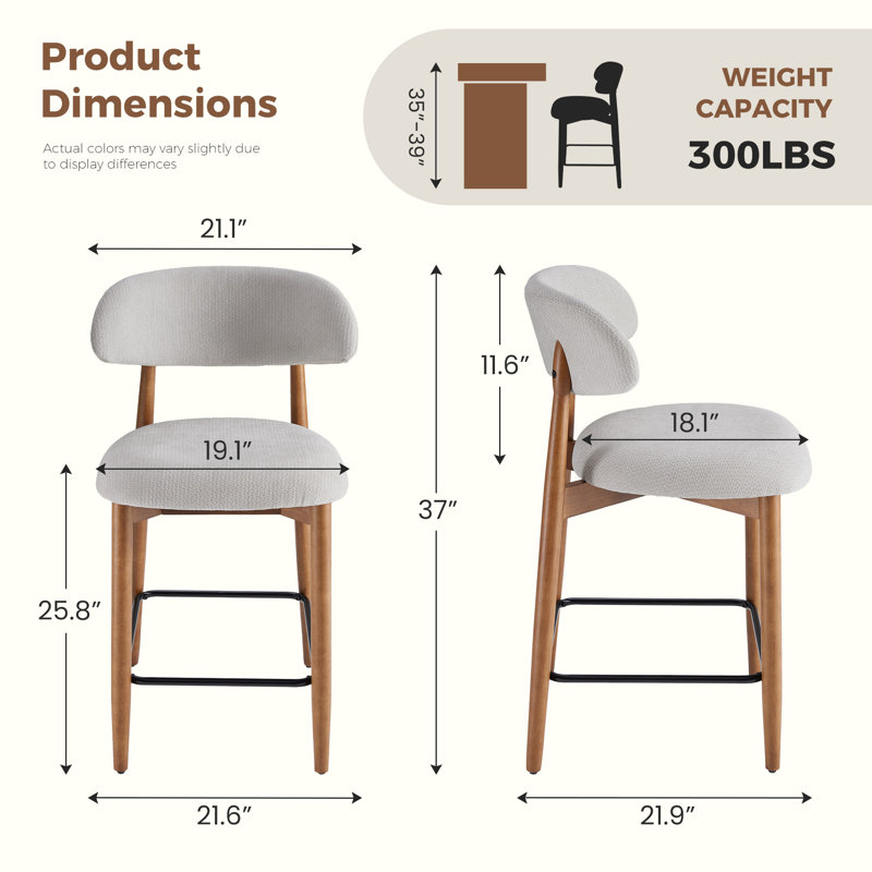 Chaise rembourrée en bois massif avec tabouret, Light Grey, 6