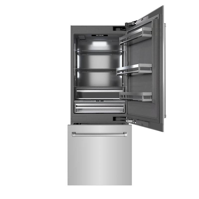 ZLINE 30 in. Built-In Refrigerator in Black Stainless with Graphite Gray Interior, Stainless Steel