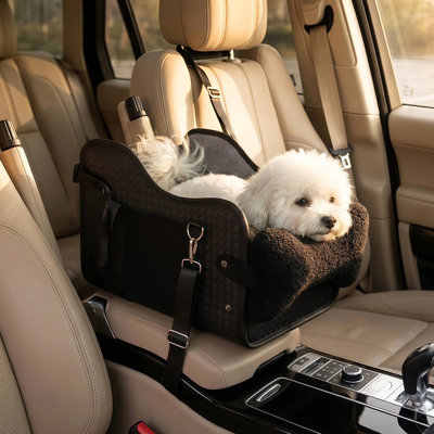 Siège d'appoint pour animal de compagnie pour console centrale, siège d'auto pour chien en cuir PU avec coussin et ceinture de sécurité pour petits chiens jusqu'à 11 lb, noir
