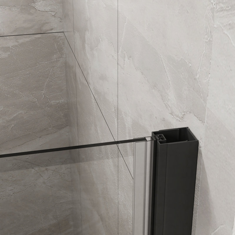 34"x 72" Bifold Frameless Glass Shower Door 1/4 inch Tempered Clear Glass Pivot Swing Shower Panel, Foldable, Black