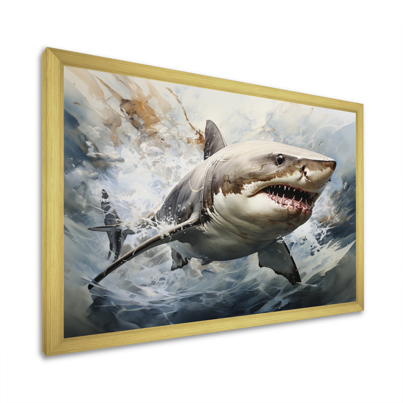" Gray Shark Silent Hunter I ", Gold Single Picture Framed, 34" H x 44" W x 1.5" D