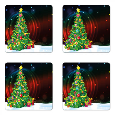 Ensemble de 4 sous-verres de noël colorés et xmass avec étoiles ambesonne, ensemble de 4 verres de noël, taille standard, multicolore