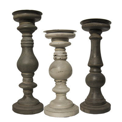 17'' H Wood Tabletop Candlestick