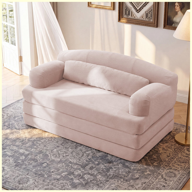 Causeuse convertible 2 places en velours côtelé Canapé-lit futon convertible (rose)