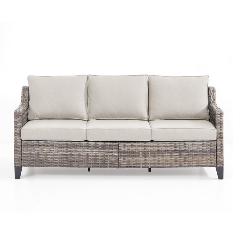 73.2" Outdoor Patio Sofa, 3-Seat Gray Rattan Couch With Cushions Ideal For Balcony Or Porch, Beige