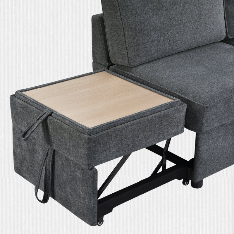 84"W 3-Piece Pull-Out Sectional Sofa Bed, Dark Gray Chenille
