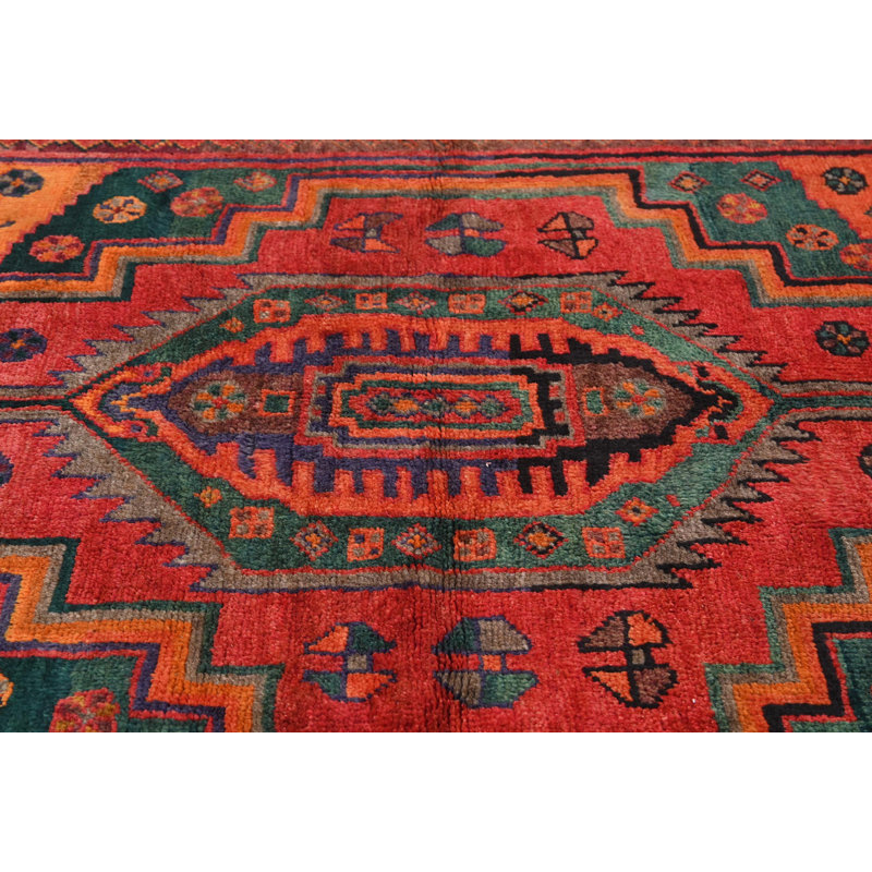 Tapis unique à motif géométrique rouge 5 x 6 po Tribal