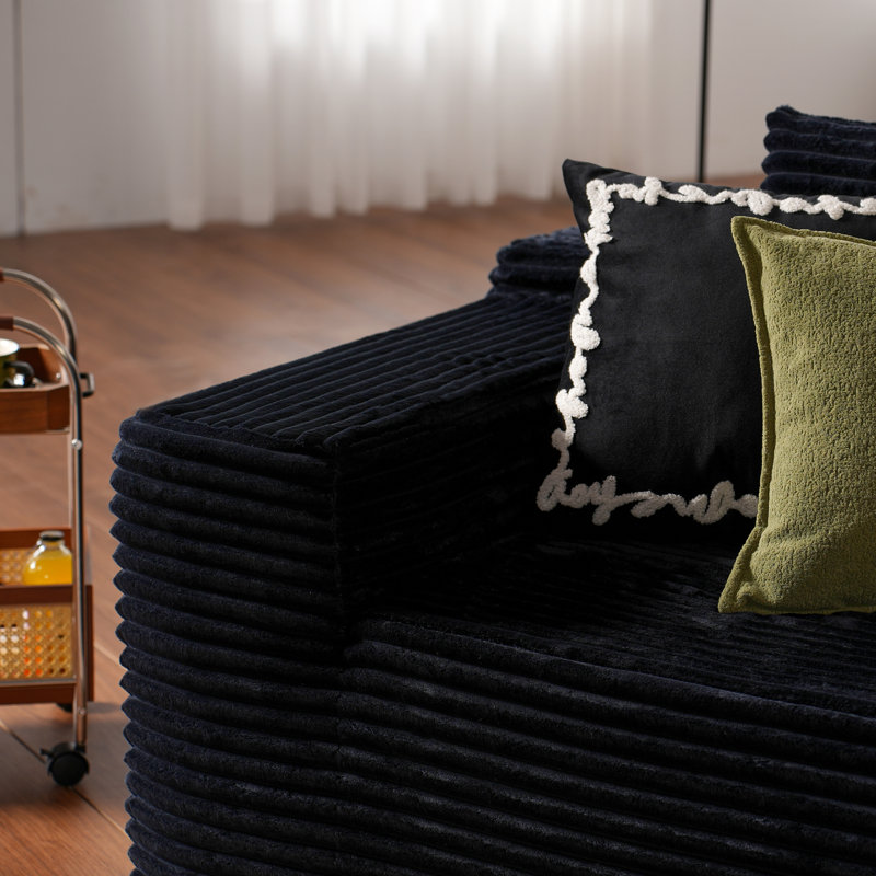 Kustas 2-Piece Corduroy Sectional Sofa Bed - Black