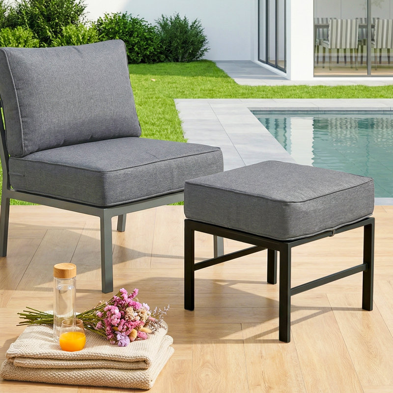Repose-pieds d'extérieur avec coussin Arusha, Noir, Gris