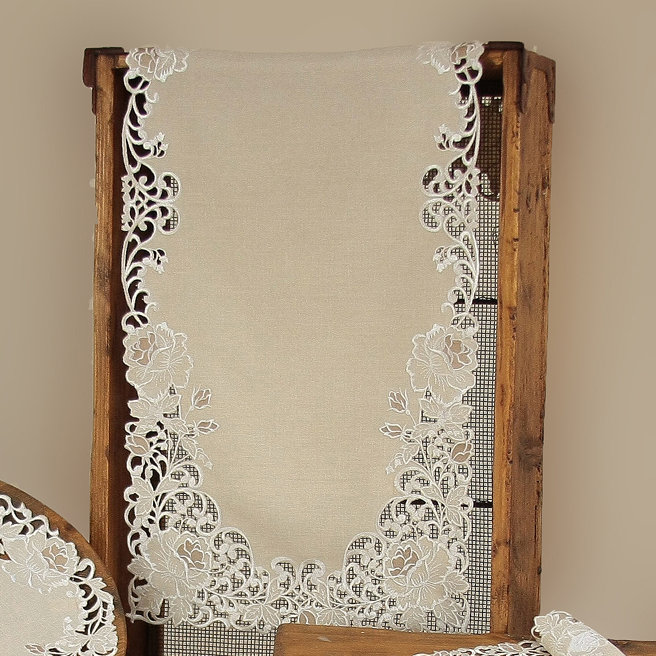Scrolling Rose Embroidered Cutwork Mini Table Runner