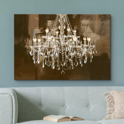 Lustre en cristal Glam Brown sur fond foncé, lumières décoratives, art moderne sur toile