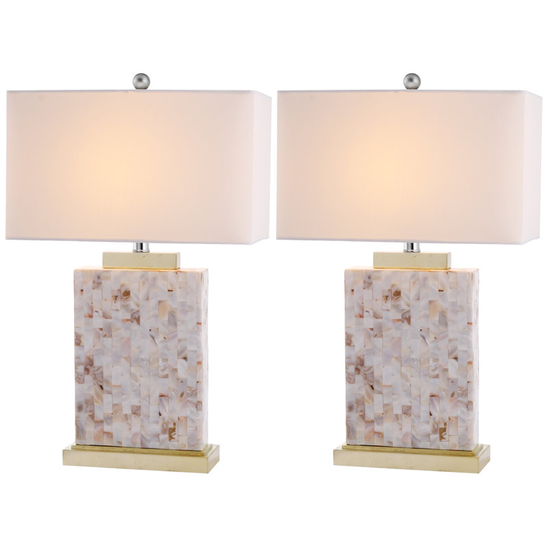 Ivory Shell Table Lamp Set with White Rectangular Shade