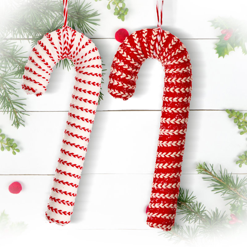 7" Peppermint Ribbon Candy Cane Ornament Set Of 12
