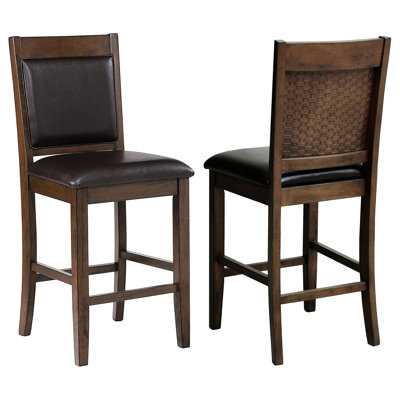 Tabouret de bar rembourré 2 places en noyer - Contre-chaises en similicuir
