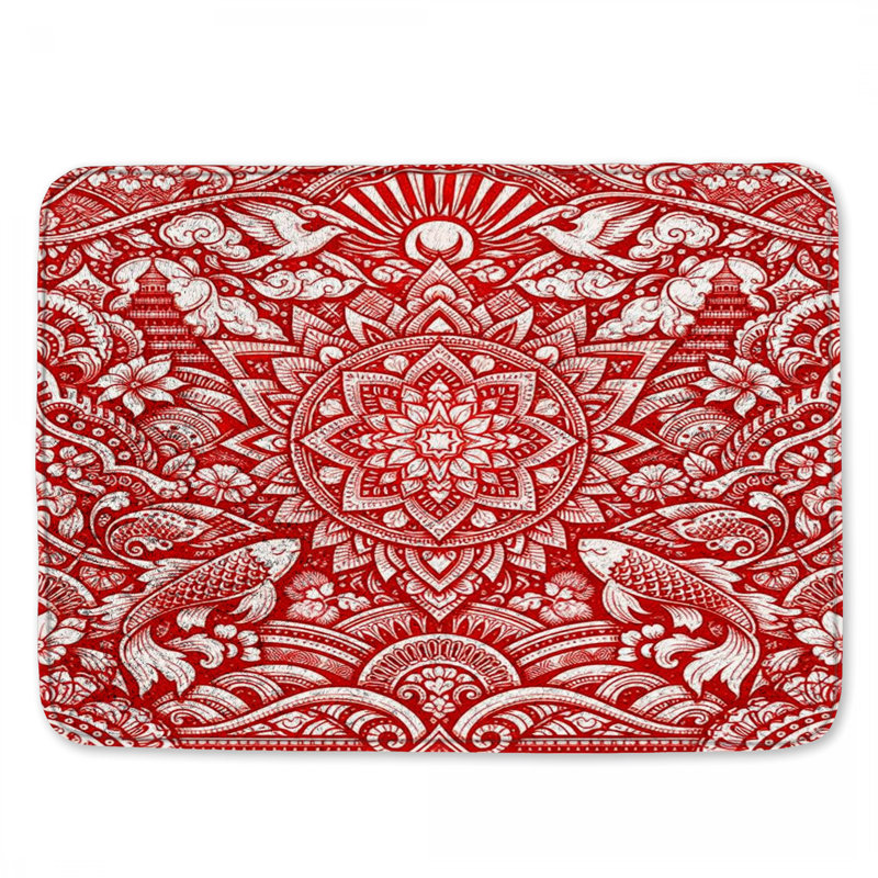 Intricate Red Mandala Art Bath Mat, 34 po L x 21 po L