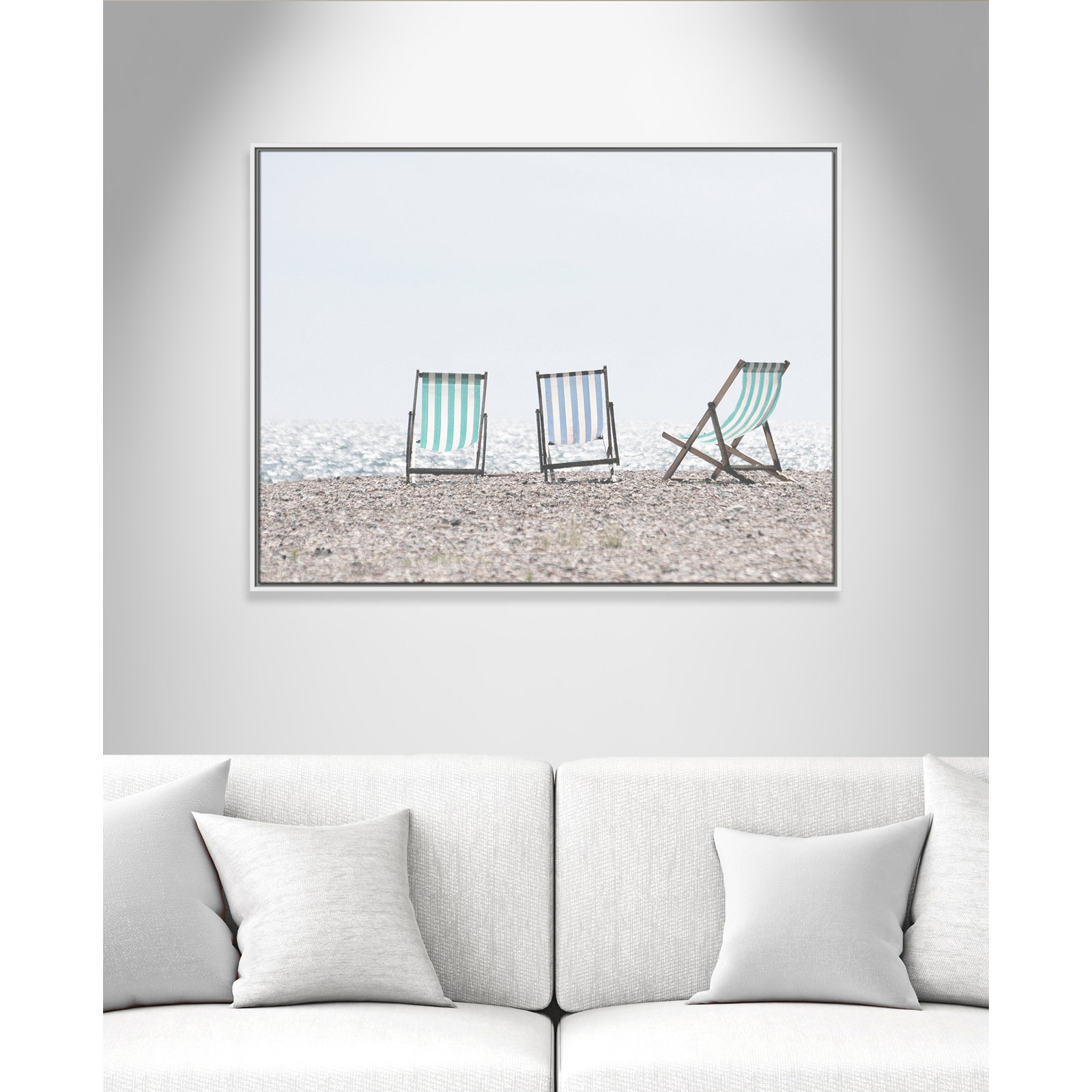 Adriatica "Beach Chairs" Print, 31.5" H x 41.5" W x 2" D, White Framed Canvas