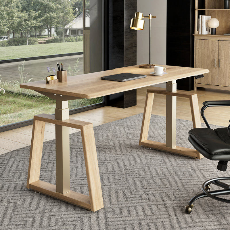 Adjustable Height Steel Standing Desk, Oak/Oak