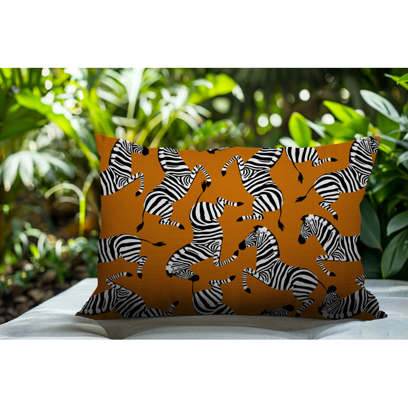 Oreiller rectangulaire réversible intérieur / extérieur Kiji Zebra, Orange, H 18 po x l 25 po