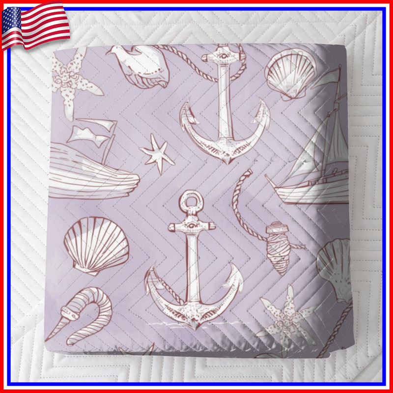 Couvre-lit matelassé Nautical Anchor Seashells, Double