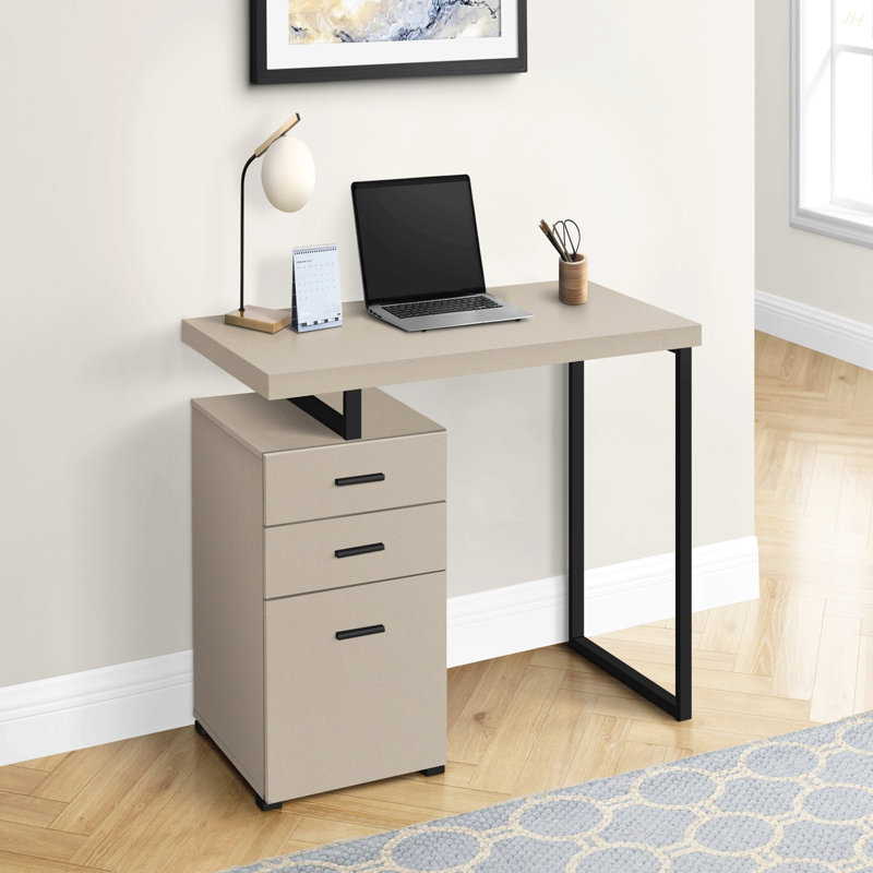 Bureau d'ordinateur, bureau personnel, ordinateur portable, installation à gauche, à droite, tiroirs de rangement, L 48 po, bureau, stratifié blanc, métal noir, contemporain, moderne