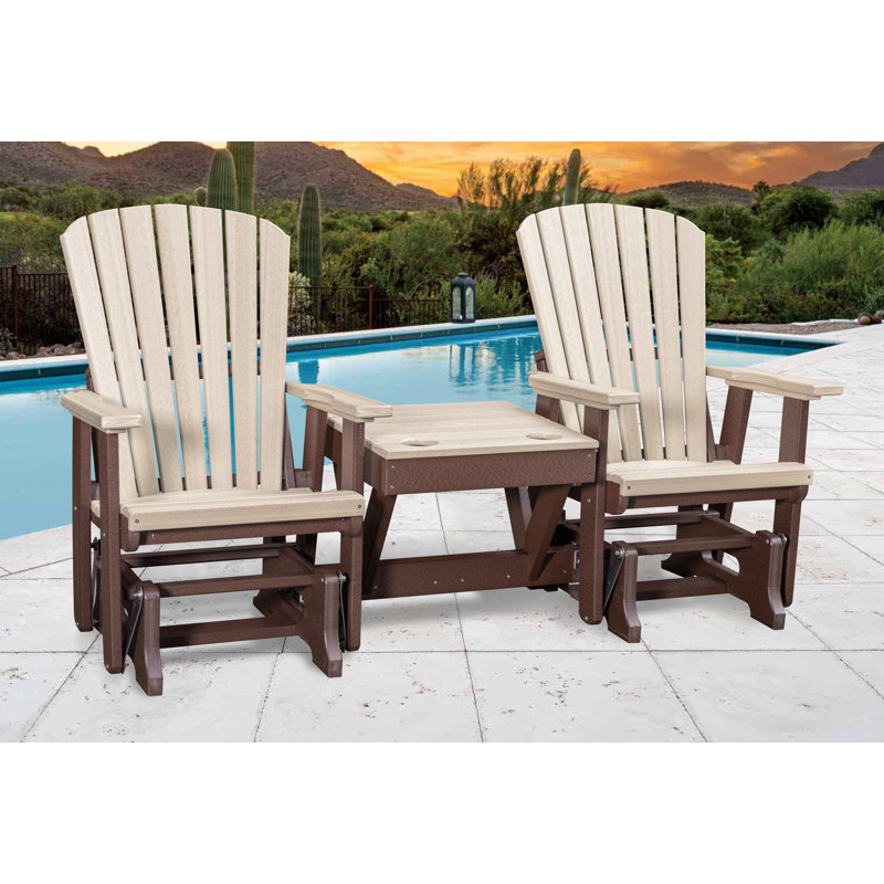 Double planeur avec table centrale en polyéthylène haute densité Birchwood avec une base Tudor, Beige/brun